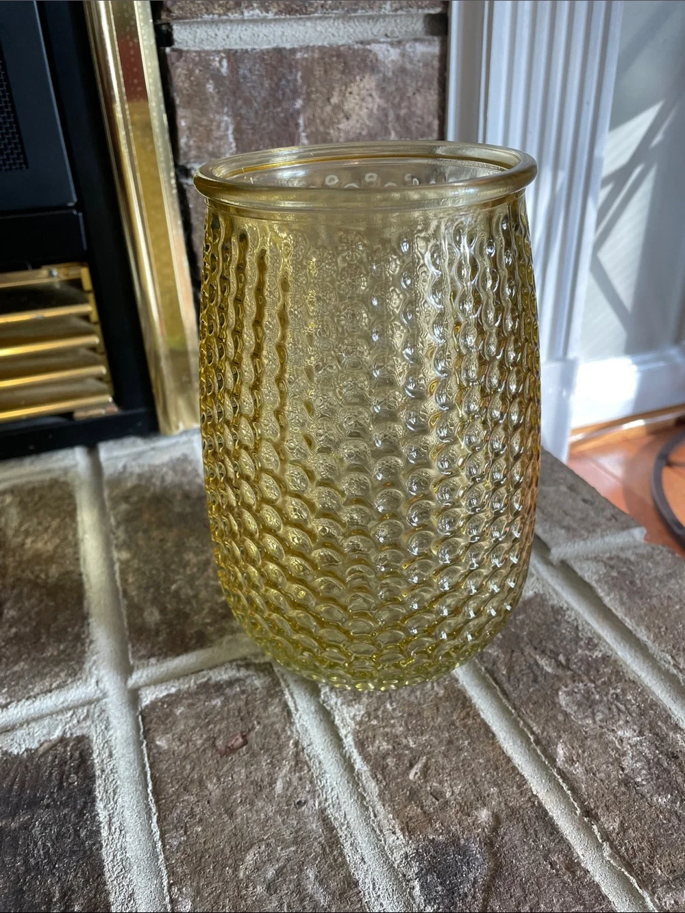 Vintage 1970s Amber Coin Dot (Thumbprint) Pressed Glass Vase – 8” Tall EUC